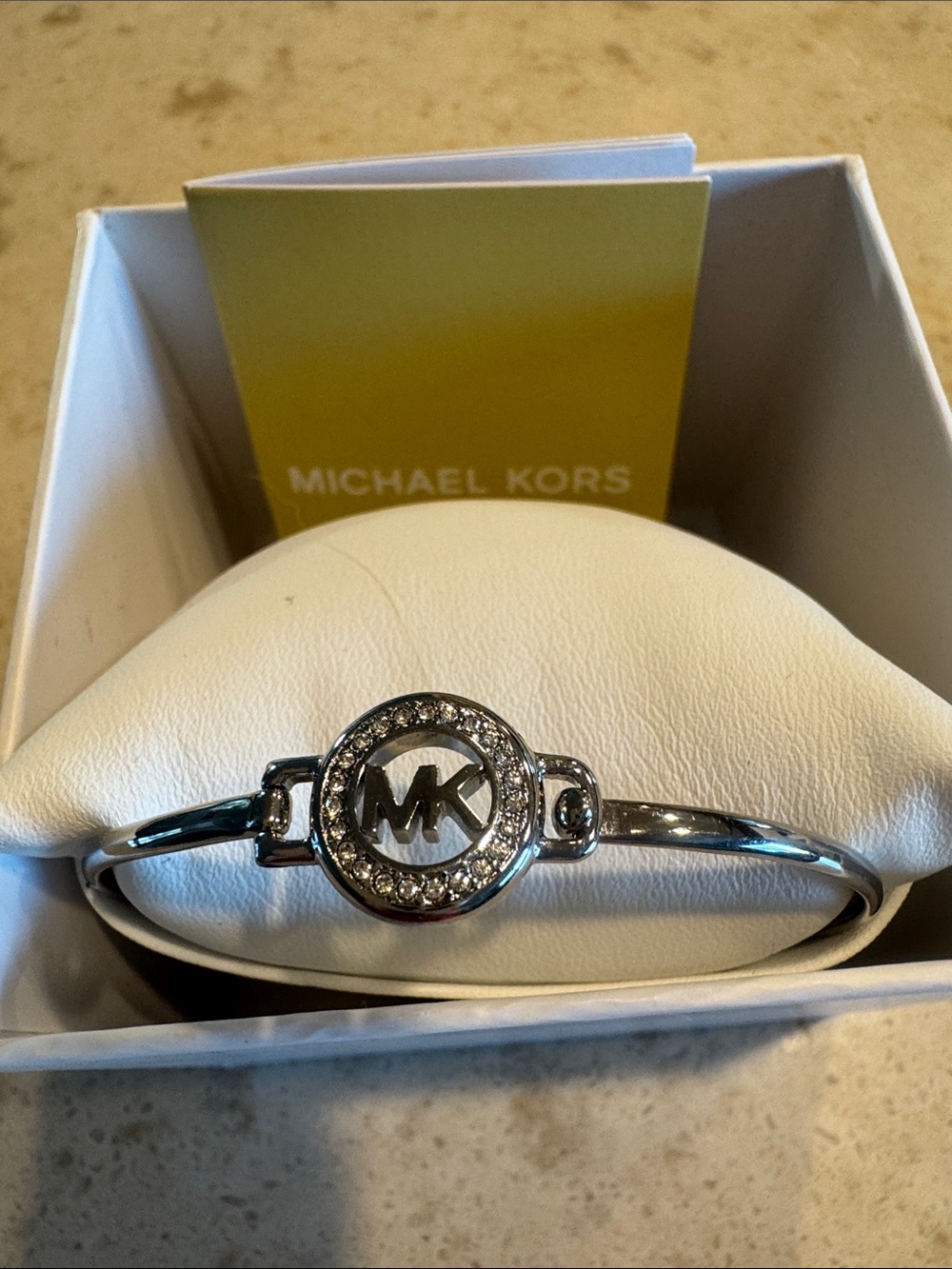 Michael Kors Silver-Tone MK Crystal Circle Bracelet